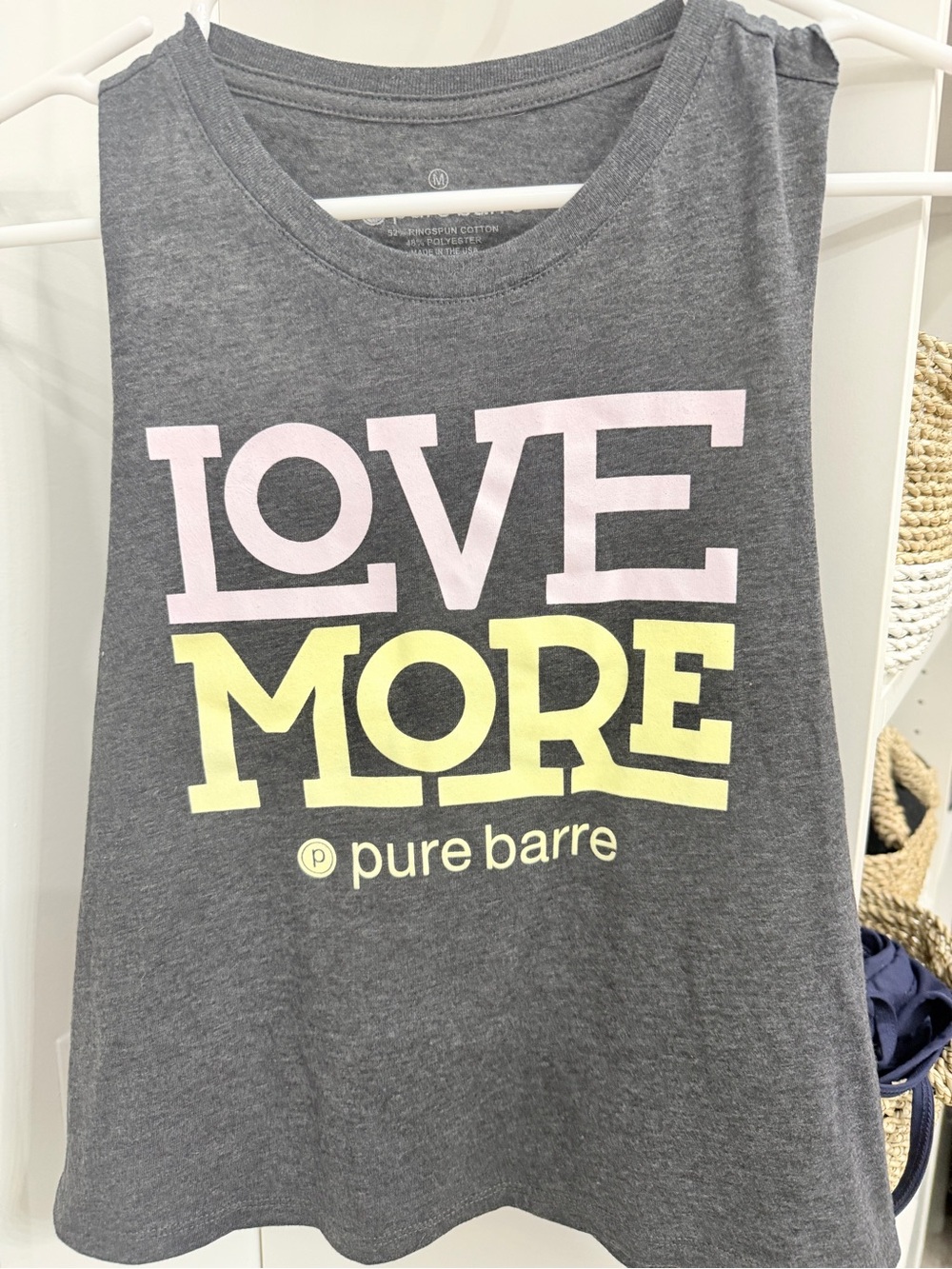 Pure Barre Gray Tank Top with Pink and Yellow Graphic